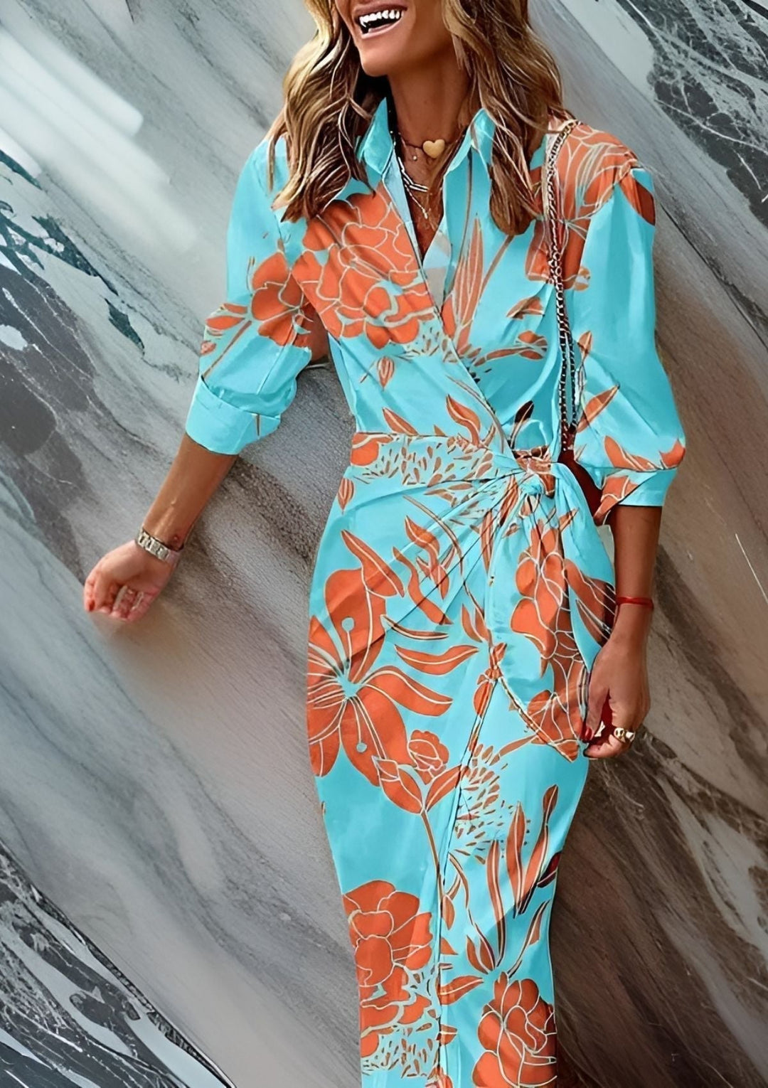 OLIVIA I BEDRUCKTES TAILLIERTES HEMDKLEID