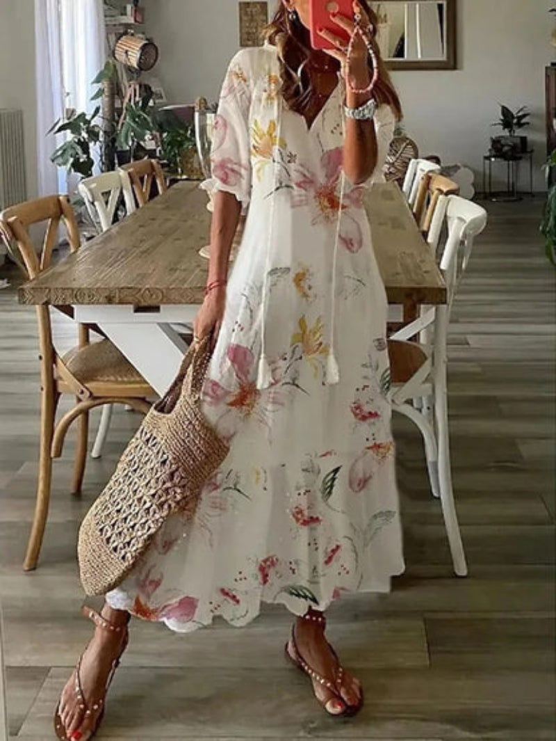 SOPHIA I BOHO-VINTAGE SOMMERKLEID MIT V-AUSSCHNITT