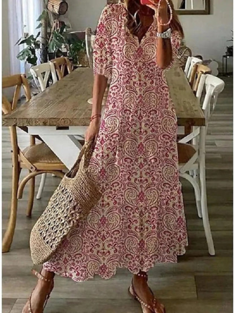 SOPHIA I BOHO-VINTAGE SOMMERKLEID MIT V-AUSSCHNITT