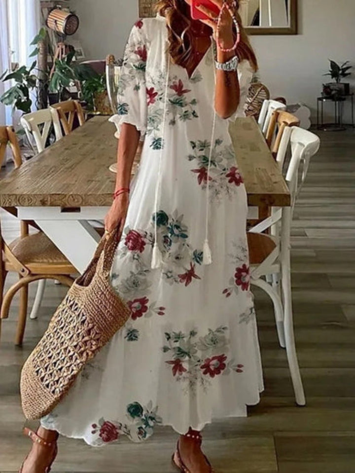 SOPHIA I BOHO-VINTAGE SOMMERKLEID MIT V-AUSSCHNITT
